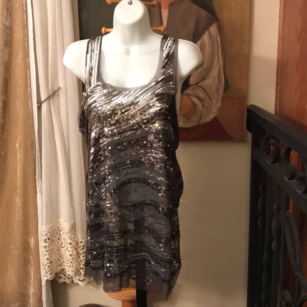 Romeo & Juliet net sequins sexy top black silver L